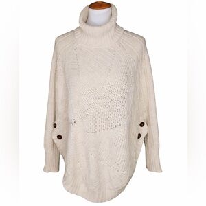 Anthropologie Angel of the North Cream Crochet Turtleneck Sweater Poncho